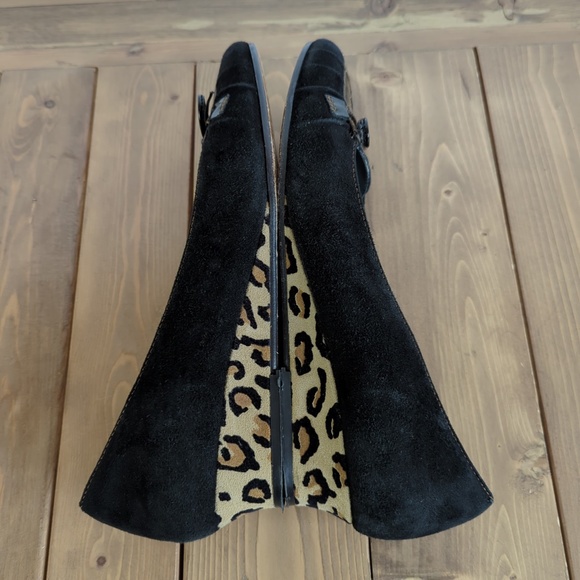 Prevata Black Leather/Suede Leopard Print Wedge Shoes - Picture 8 of 13